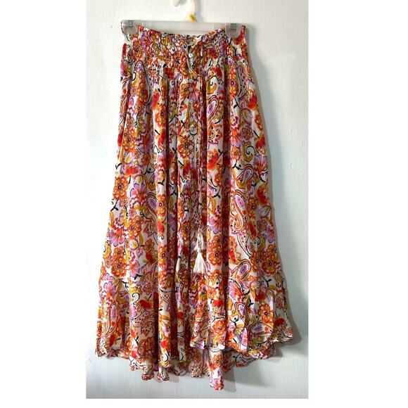 Nicole Miller Floral Pisley Boho Maxi Skirt Pull On Rayon Shell Buttons Size S - Picture 1 of 5
